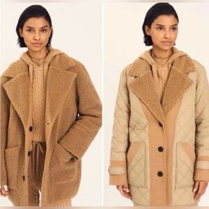 Derek Lam 10 Crosby Amelie Faux Shearling Reversible Jacket Quilted Camel Tan